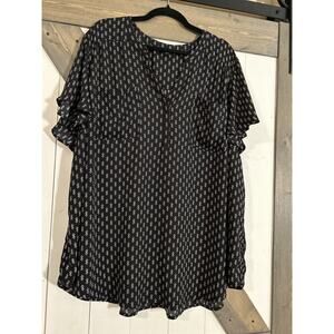 Torrid Harper Top Roll Tab Sleeve V Neck Navy Blue Chiffon Print Popover Size 5
